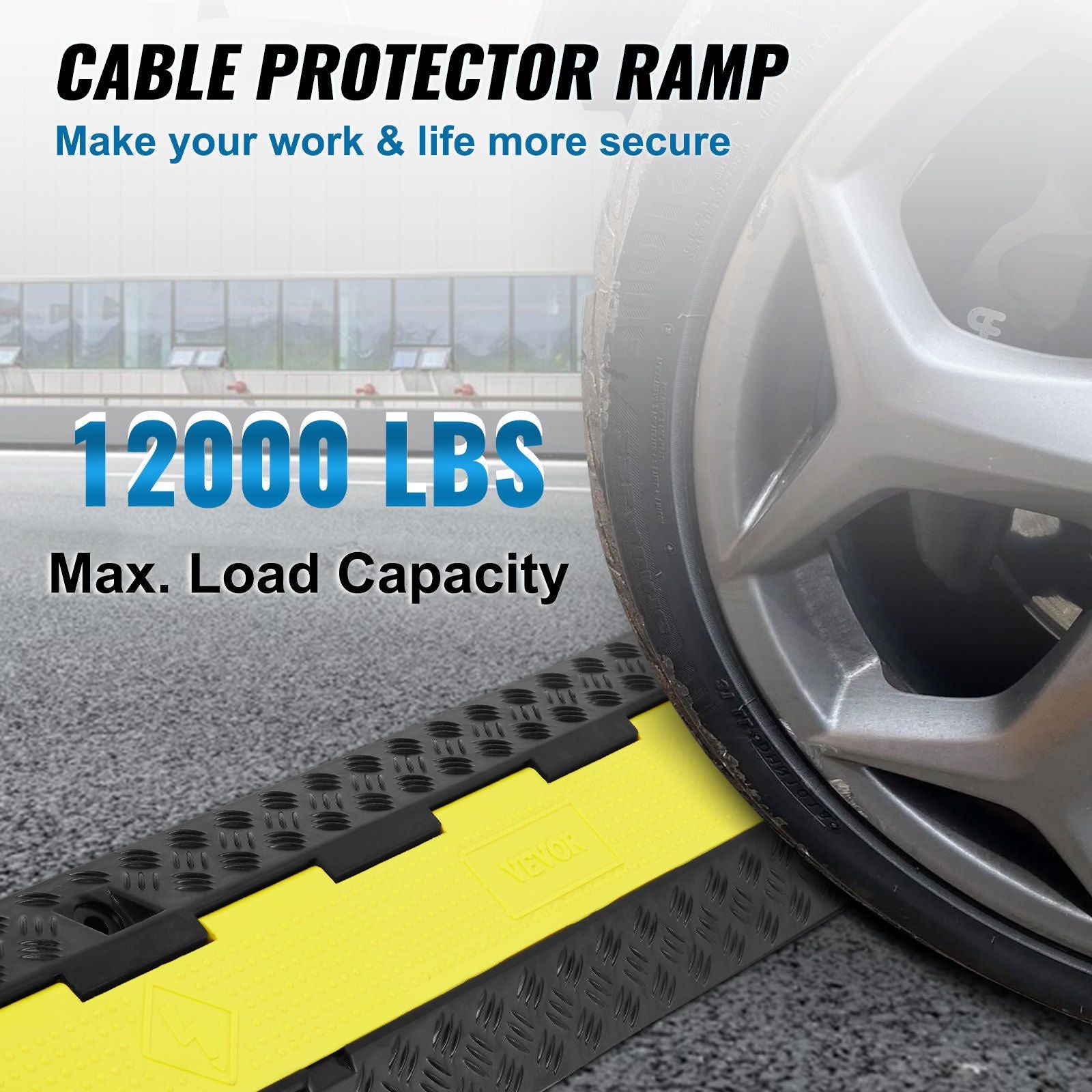 5 PCs Rubber Cable Protector Ramp, 2 Channel, 12000 lbs/axle Capacity Heavy Duty Hose Wire Cover Ramp V952-SKCDL52WH1111U72JV0