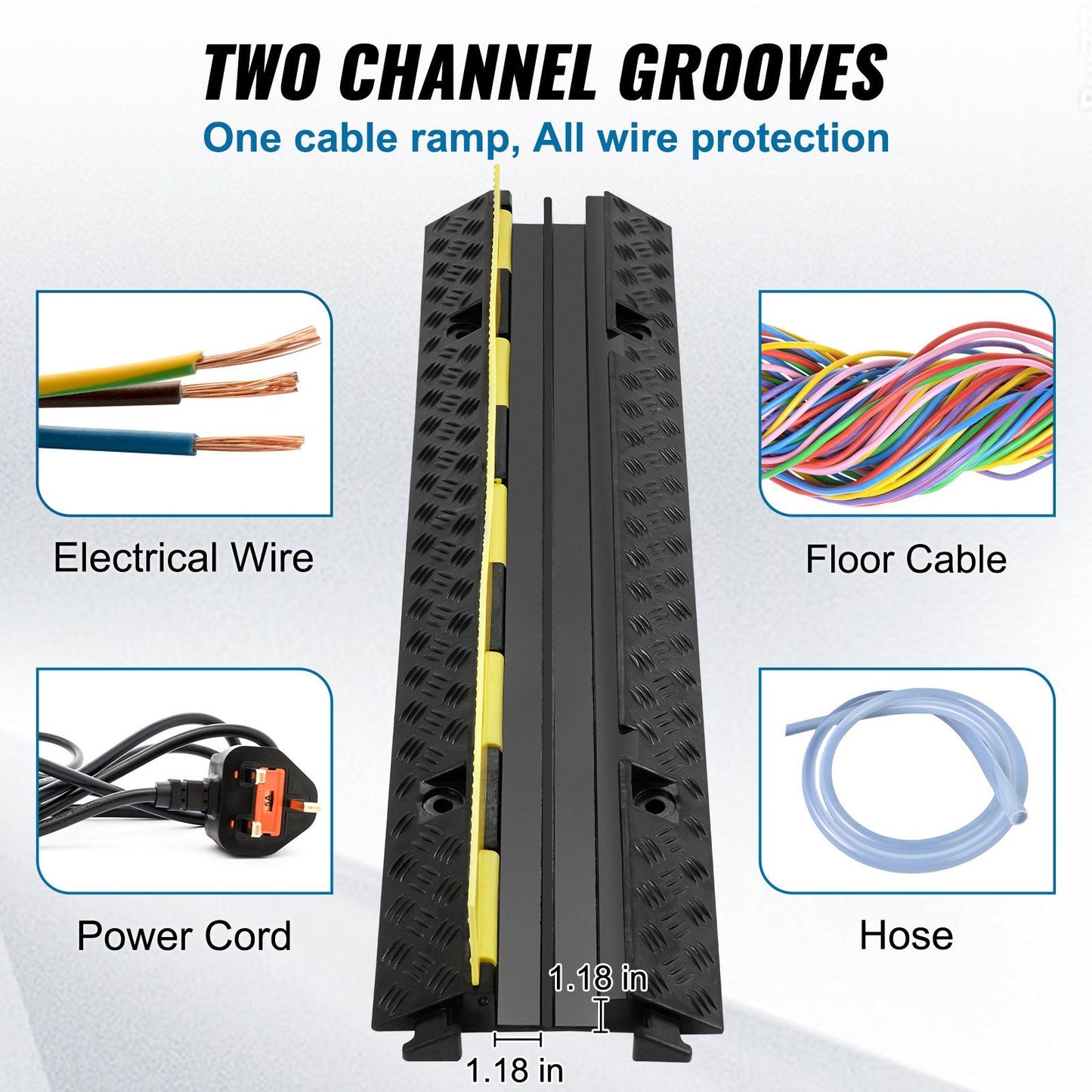 5 PCs Rubber Cable Protector Ramp, 2 Channel, 12000 lbs/axle Capacity Heavy Duty Hose Wire Cover Ramp V952-SKCDL52WH1111U72JV0