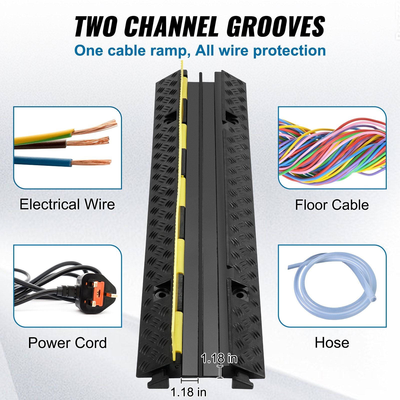 5 PCs Rubber Cable Protector Ramp, 2 Channel, 12000 lbs/axle Capacity Heavy Duty Hose Wire Cover Ramp V952-SKCDL52WH1111U72JV0