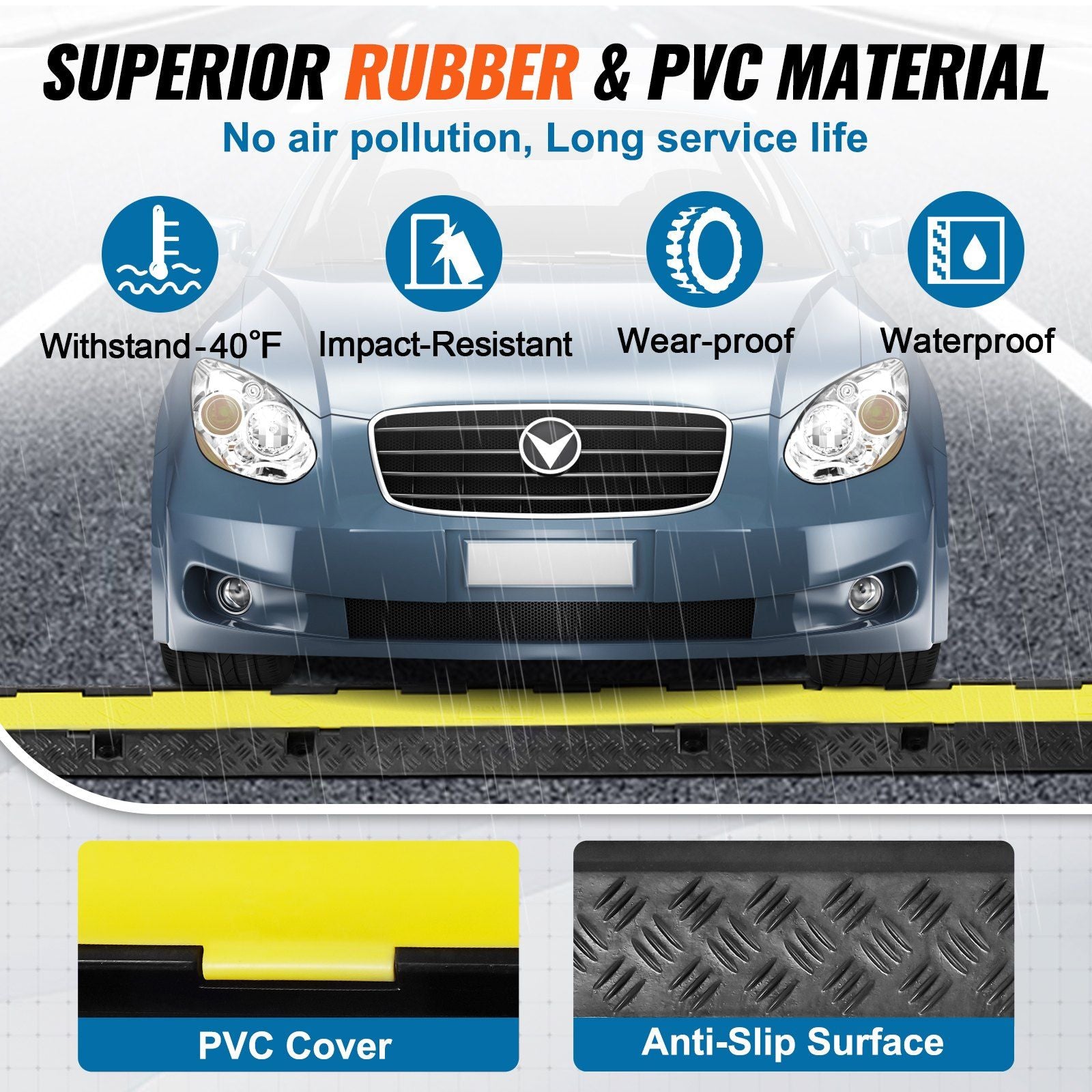 5 PCs Rubber Cable Protector Ramp, 2 Channel, 12000 lbs/axle Capacity Heavy Duty Hose Wire Cover Ramp V952-SKCDL52WH1111U72JV0