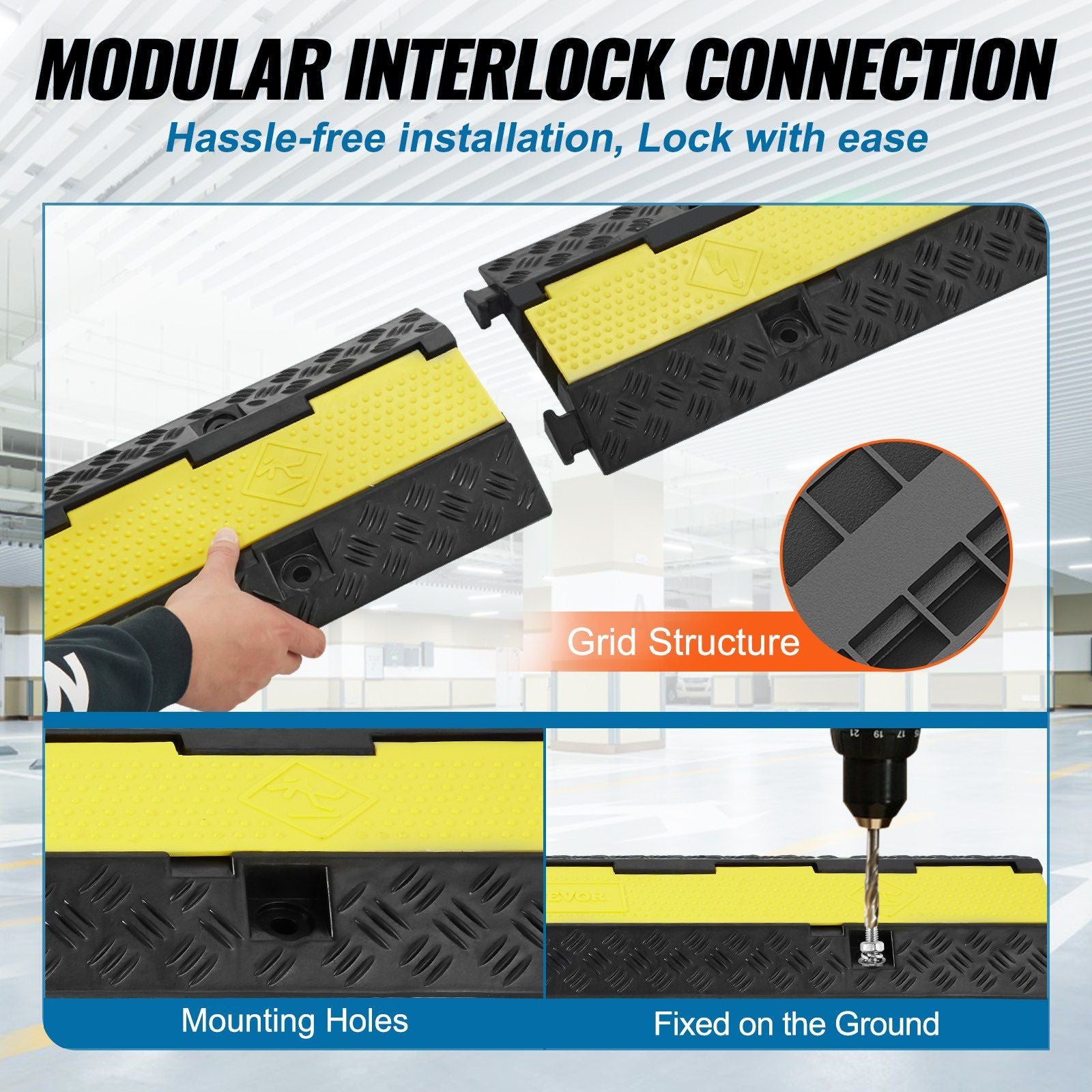 5 PCs Rubber Cable Protector Ramp, 2 Channel, 12000 lbs/axle Capacity Heavy Duty Hose Wire Cover Ramp V952-SKCDL52WH1111U72JV0