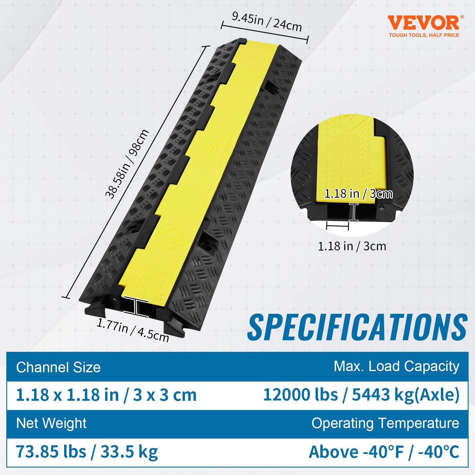 5 PCs Rubber Cable Protector Ramp, 2 Channel, 12000 lbs/axle Capacity Heavy Duty Hose Wire Cover Ramp V952-SKCDL52WH1111U72JV0