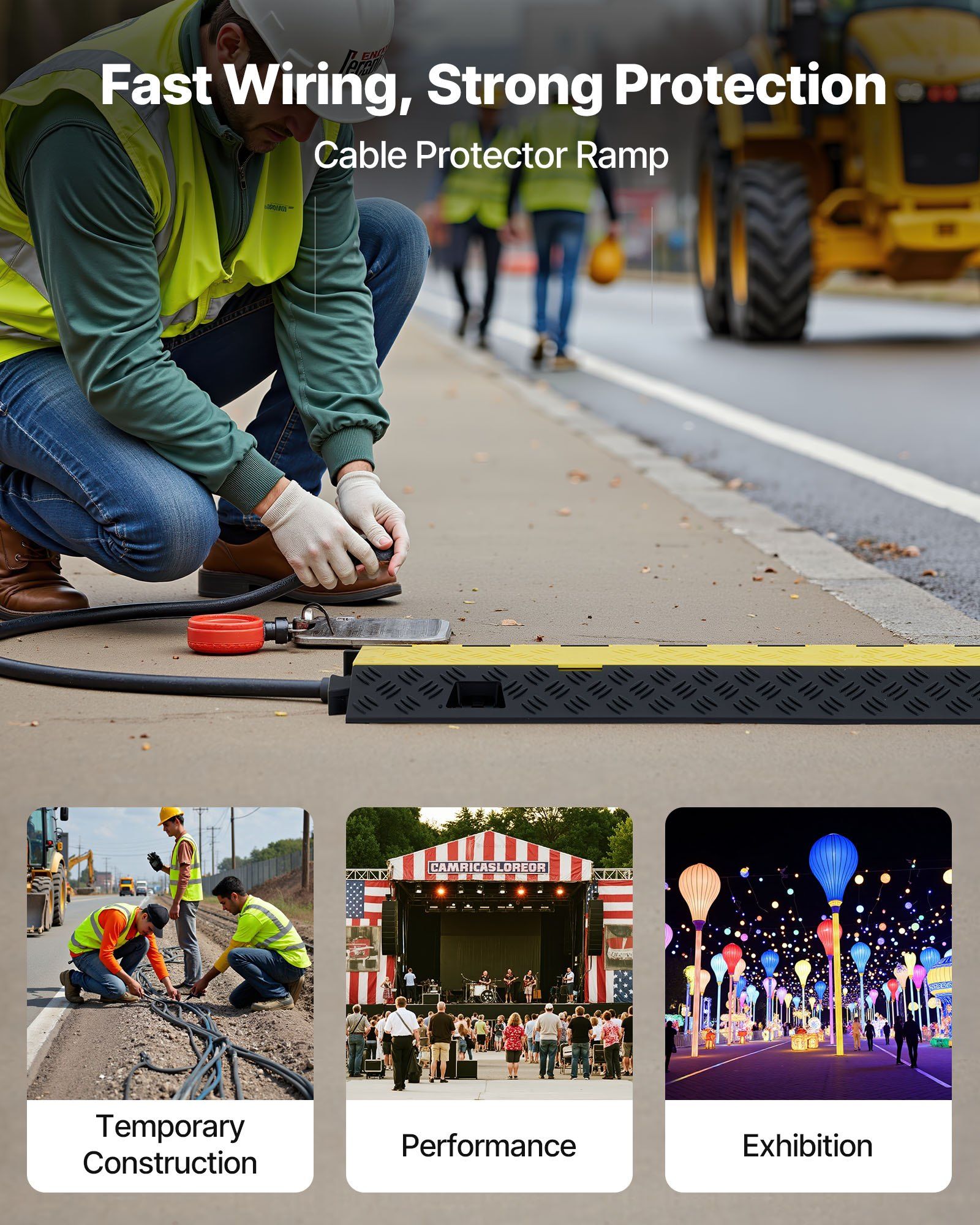 Cable Protector Ramp, 9,979 kg/axle Capacity, 2 Channel Heavy Duty TPU Cord Hose Wire Cover, 31 x 28 mm V952-SKCDLBHPD2CTEZB4B001V0