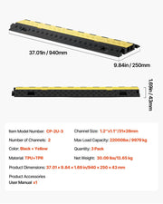 Cable Protector Ramp, 9,979 kg/axle Capacity, 2 Channel Heavy Duty TPU Cord Hose Wire Cover, 31 x 28 mm V952-SKCDLBHPD2CTEZB4B001V0