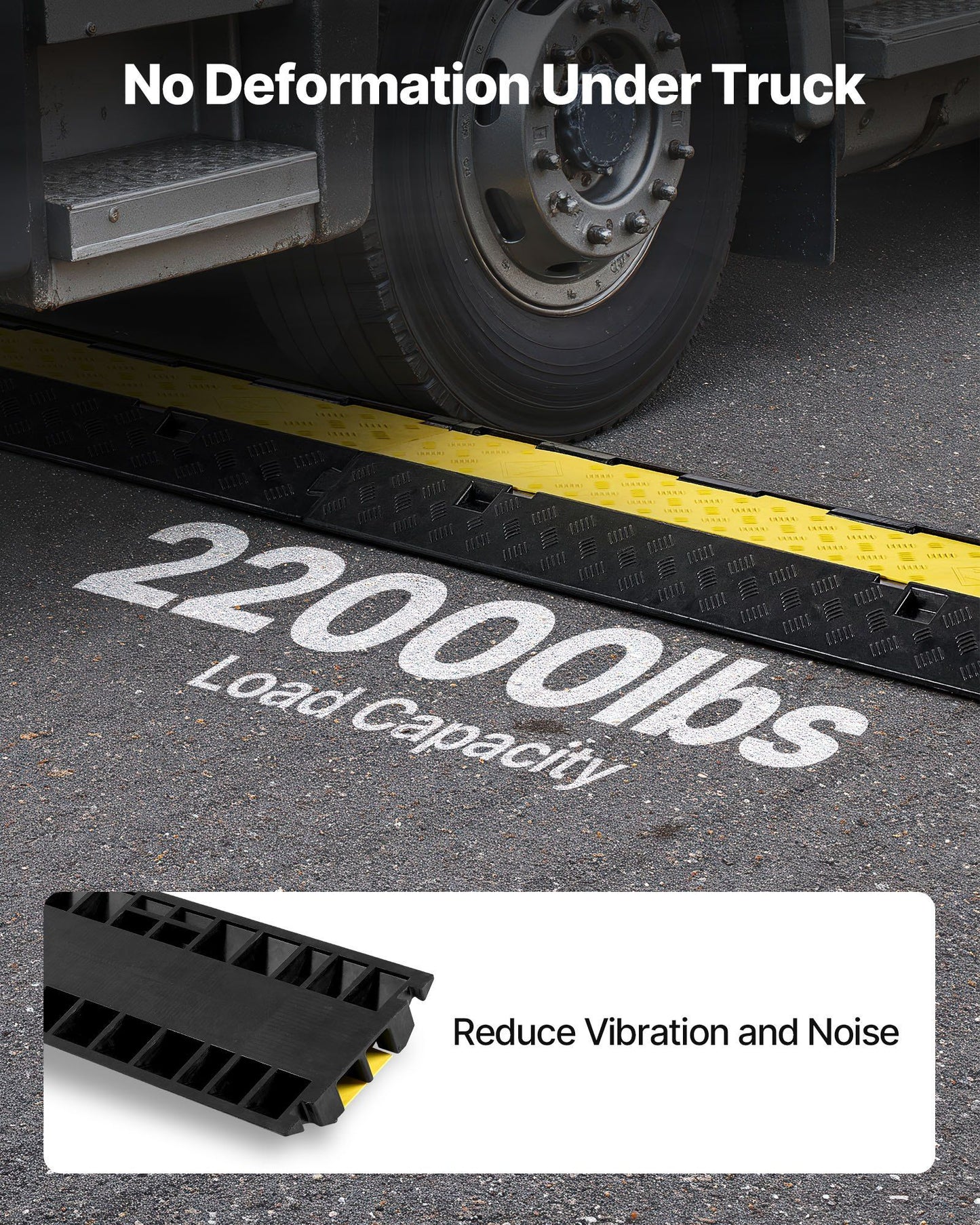 Cable Protector Ramp, 9,979 kg/axle Capacity, 2 Channel Heavy Duty Rubber Cord Hose Wire Cover, 55 x 50 mm V952-SKCDLBHPD2CXPE7OK001V0