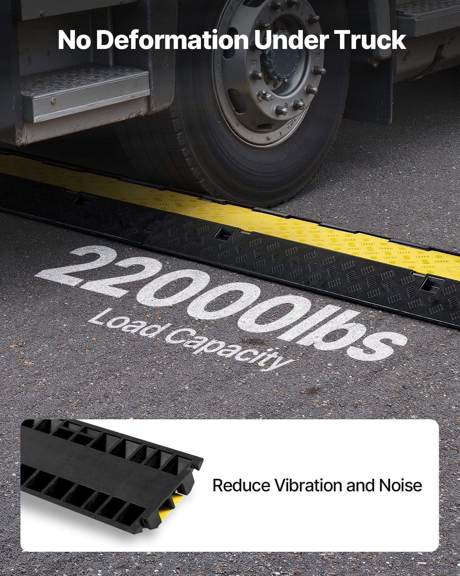 Cable Protector Ramp, 9,979 kg/axle Capacity, 2 Channel Heavy Duty Rubber Cord Hose Wire Cover, 55 x 50 mm V952-SKCDLBHPD2CXPE7OK001V0