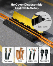 Cable Protector Ramp, 9,979 kg/axle Capacity, 2 Channel Heavy Duty Rubber Cord Hose Wire Cover, 55 x 50 mm V952-SKCDLBHPD2CXPE7OK001V0