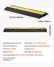 Cable Protector Ramp, 9,979 kg/axle Capacity, 2 Channel Heavy Duty Rubber Cord Hose Wire Cover, 55 x 50 mm V952-SKCDLBHPD2CXPE7OK001V0