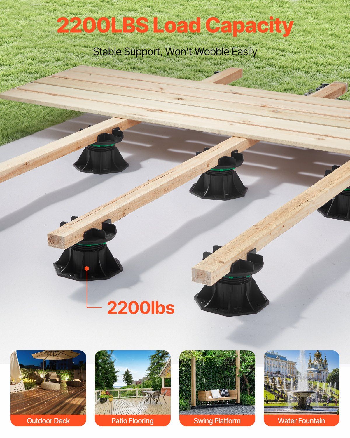Deck Blocks 8 PCS, 2200 lbs / 997.90 kg Load Capacity Deck Support Plastic Pedestal Paver, Raising 3.54 - V952-SKCZCJZSKC606IPRZ001V0