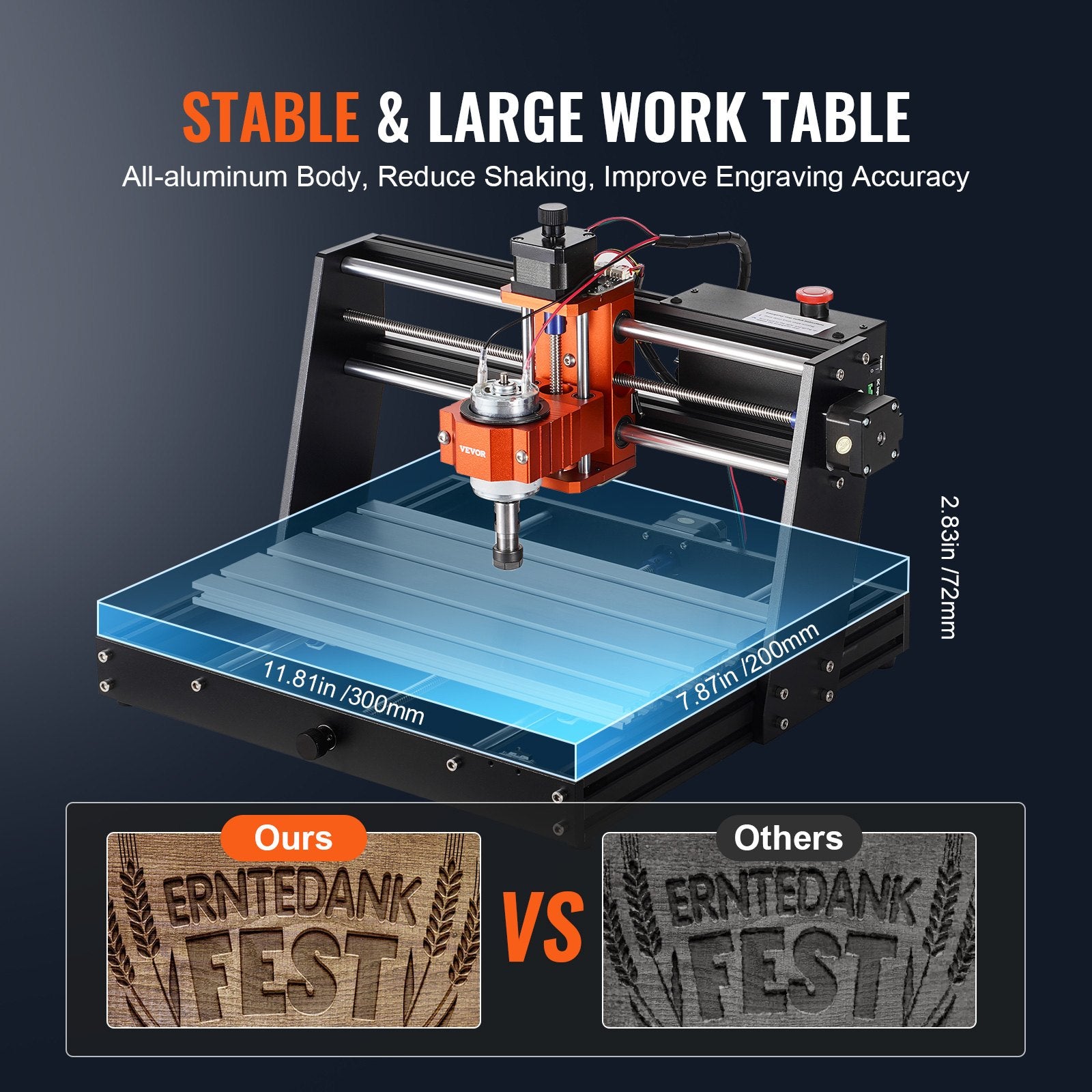 CNC Router Machine, 120W, 3 Axis GRBL Control Wood Engraving Carving Milling Machine Kit, 11.81 x 7.87 x 2.83 V952-SKDKJ3020CMURZ4TWV3