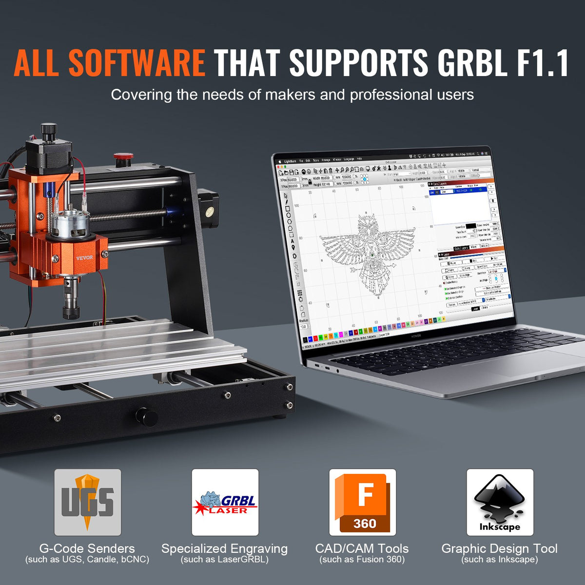 CNC Router Machine, 120W, 3 Axis GRBL Control Wood Engraving Carving Milling Machine Kit, 11.81 x 7.87 x 2.83 V952-SKDKJ3020CMURZ4TWV3