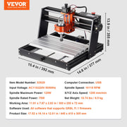 CNC Router Machine, 120W, 3 Axis GRBL Control Wood Engraving Carving Milling Machine Kit, 11.81 x 7.87 x 2.83 V952-SKDKJ3020CMURZ4TWV3