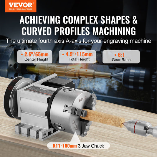 Dividing Head, K11-100mm 3-Jaw Chuck, CNC Router Milling Machine Rotational Axis 4th Axis A Axis Indexing V952-SKFDT3ZKP65M9AYZOV9