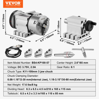 Dividing Head, K11-100mm 3-Jaw Chuck, CNC Router Milling Machine Rotational Axis 4th Axis A Axis Indexing V952-SKFDT3ZKP65M9AYZOV9