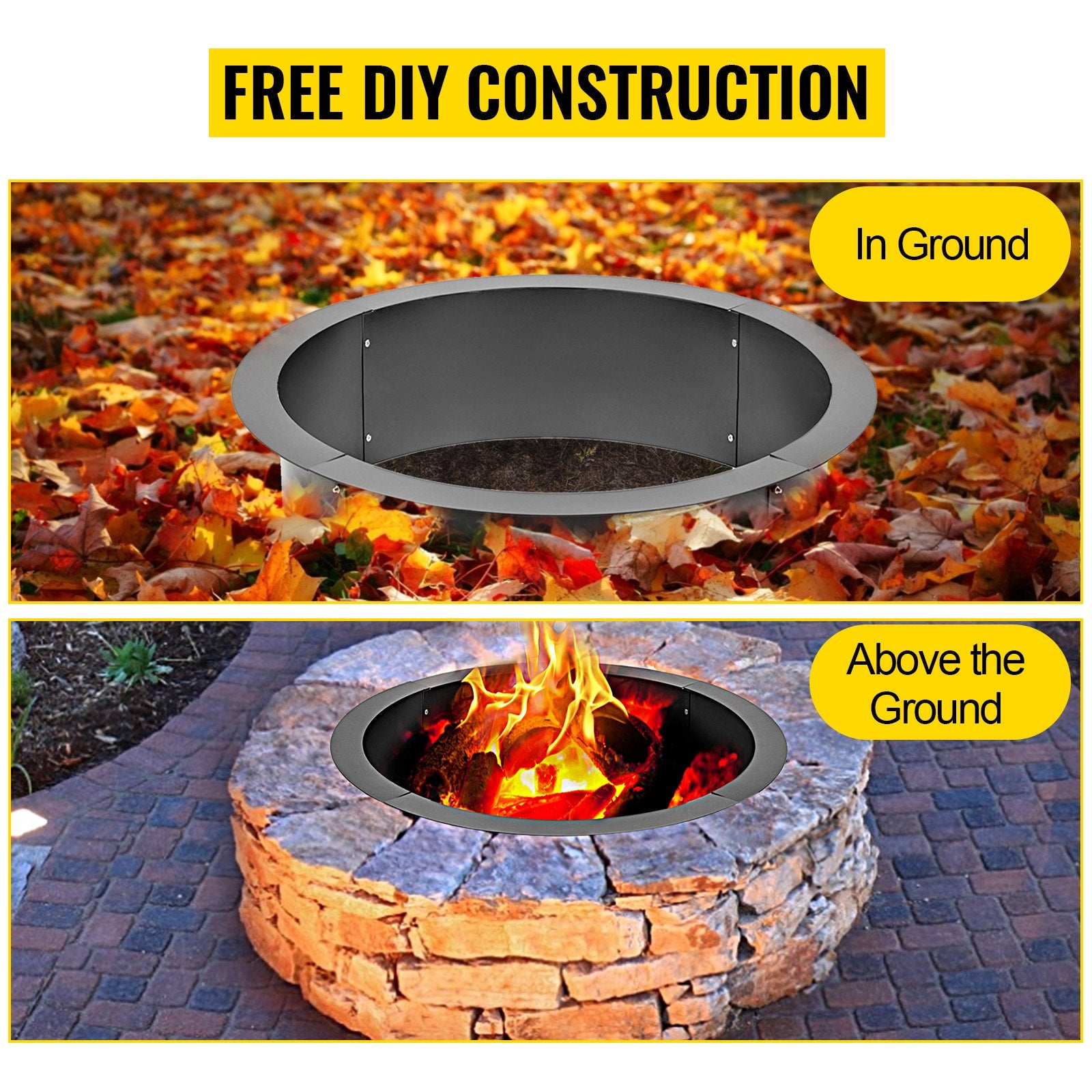 Outdoor Fire Pit Ring 106cm BBQ Table Grill Garden Wood Burning Fireplace V952-SKHP42X36X10YC001V0