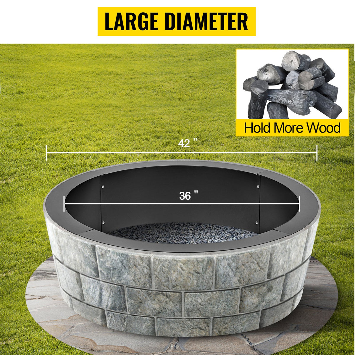 Outdoor Fire Pit Ring 106cm BBQ Table Grill Garden Wood Burning Fireplace V952-SKHP42X36X10YC001V0