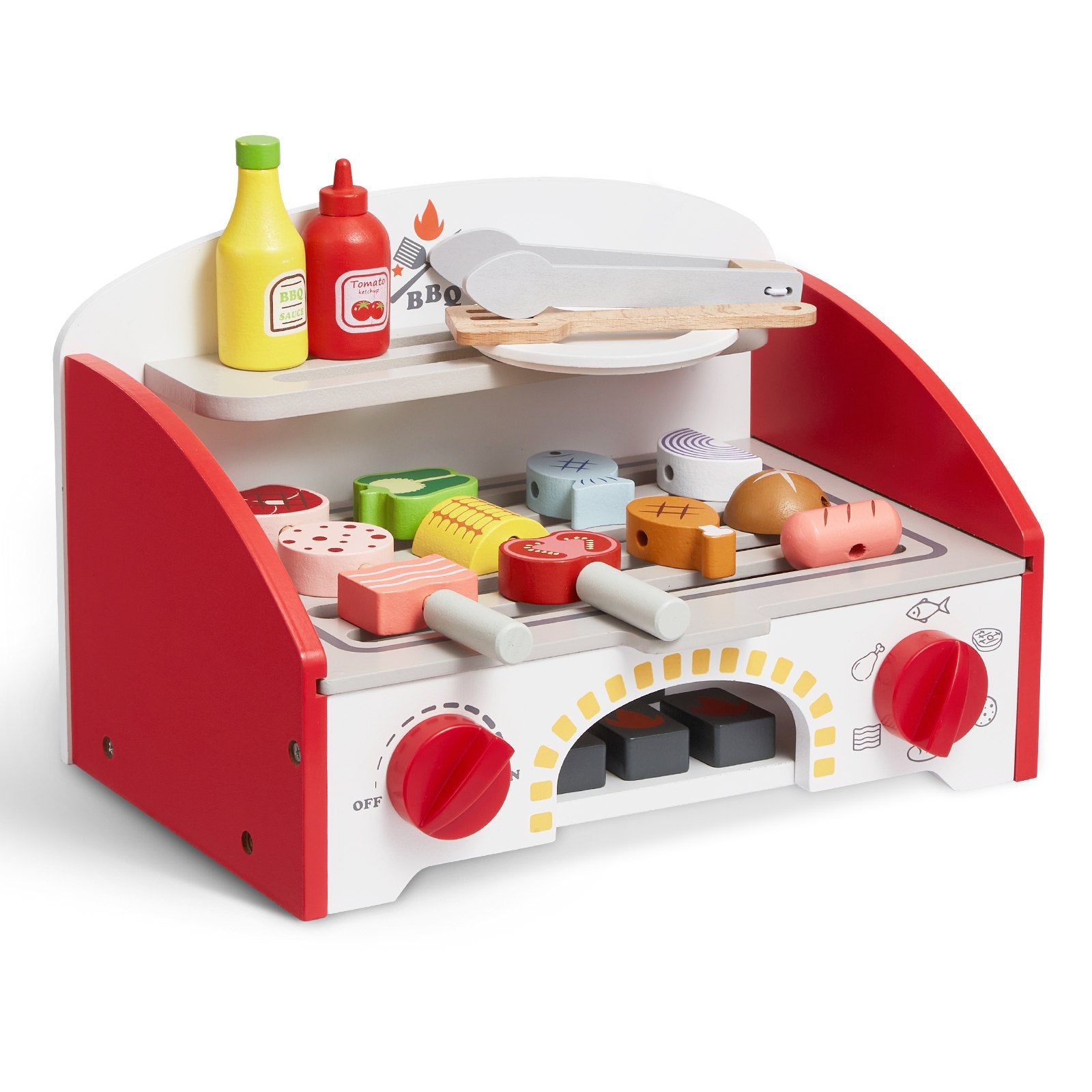 26 PCS Kids BBQ Grill Playset Wooden Cooking Grill Toy Set Pretend Sound V952-SKLWJZHMCTMS7K6GIV0