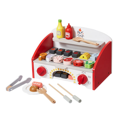 26 PCS Kids BBQ Grill Playset Wooden Cooking Grill Toy Set Pretend Sound V952-SKLWJZHMCTMS7K6GIV0