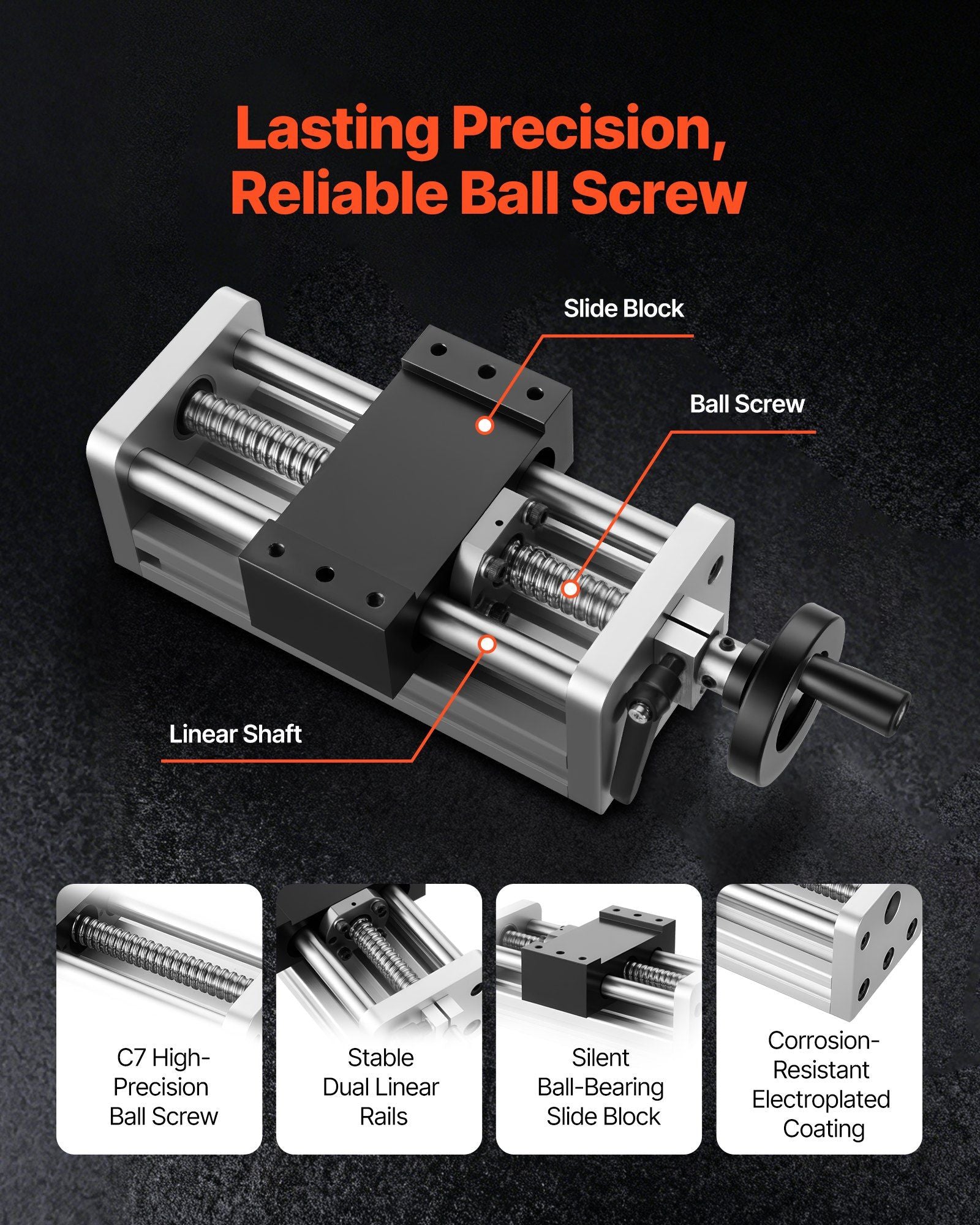 Linear Stage Actuator, 100 mm Effective Stroke, Ball Screw CNC Linear Motion Guide Rail, Double Optical Axis, V952-SKZXBJQDQ16M5684B001V0