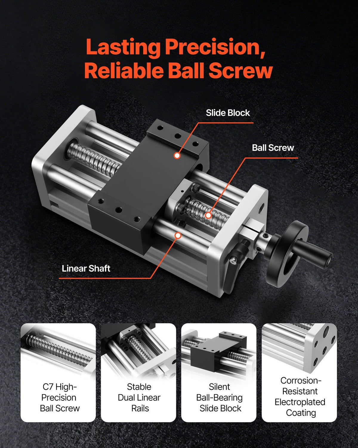 Linear Stage Actuator, 100 mm Effective Stroke, Ball Screw CNC Linear Motion Guide Rail, Double Optical Axis, V952-SKZXBJQDQ16M5684B001V0