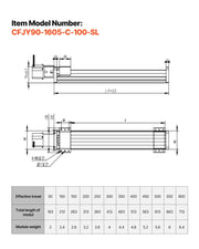 Linear Stage Actuator, 100 mm Effective Stroke, Ball Screw CNC Linear Motion Guide Rail, Double Optical Axis, V952-SKZXBJQDQ16M5684B001V0
