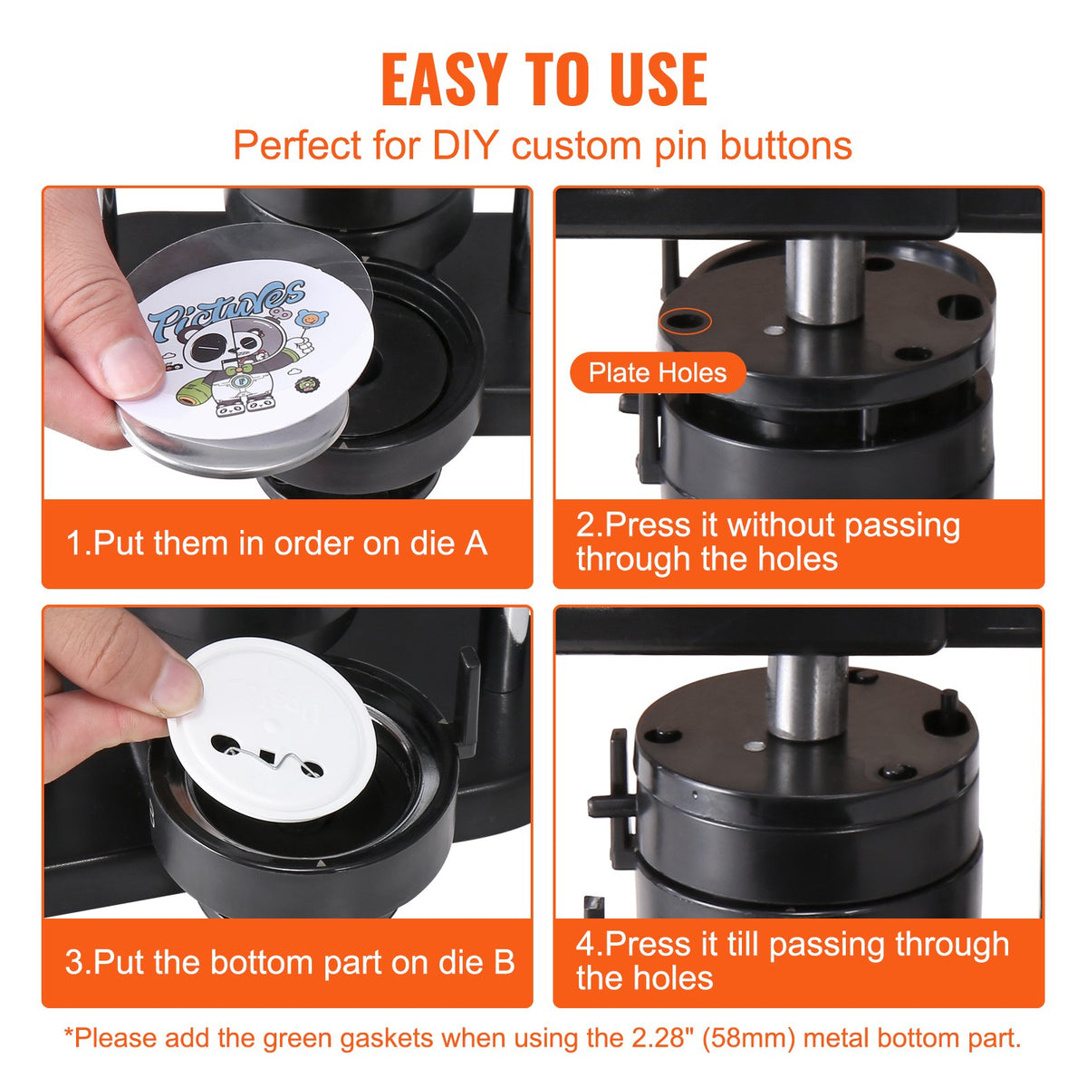 Button Maker Machine, 1/1.25/2.28 inch(25/32/58mm) 3-in-1 Pin Maker, Installation-Free Badge Punch Press Kit, V952-SL253258MM300D5JWV0