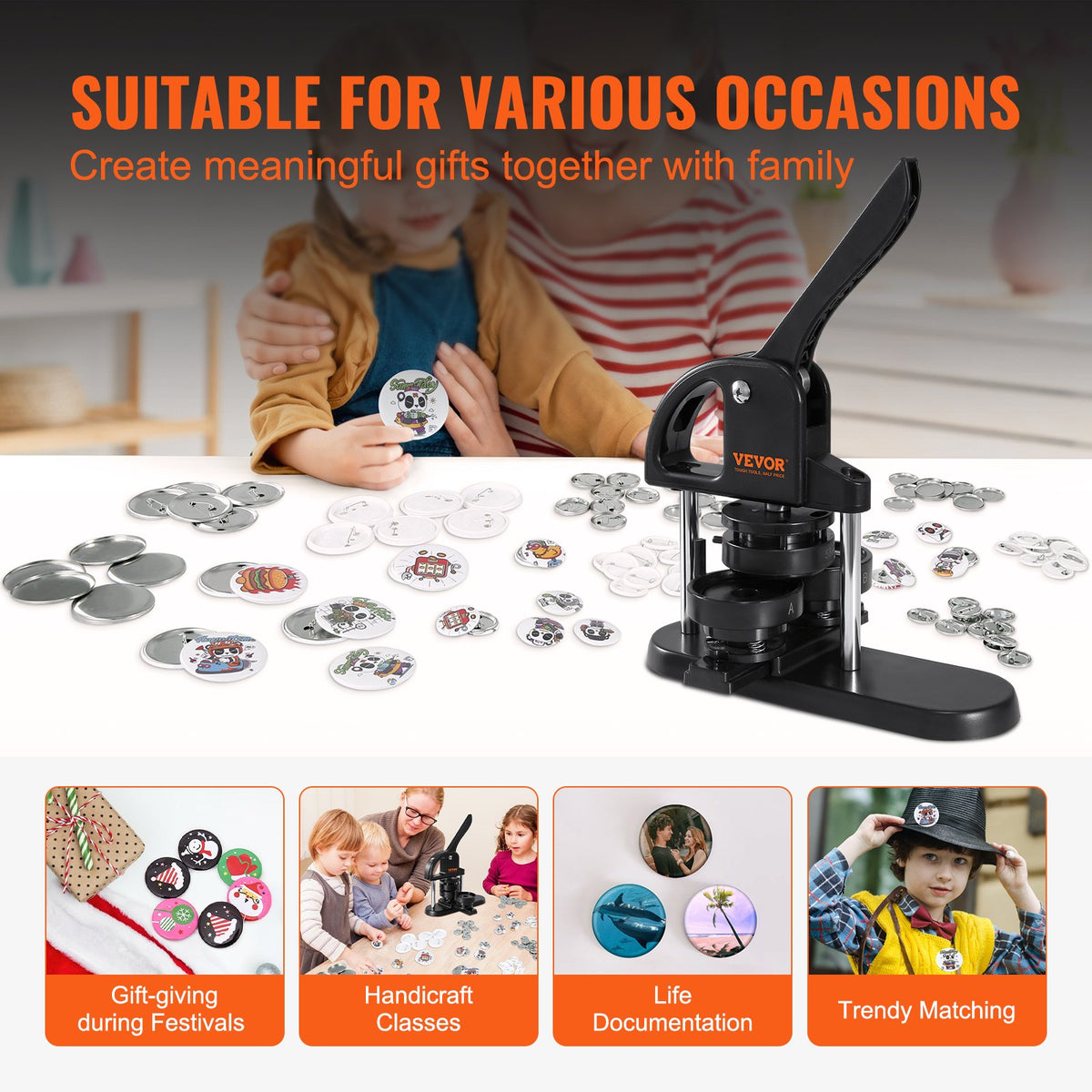 Button Maker Machine, 1/1.25/2.28 inch(25/32/58mm) 3-in-1 Pin Maker, Installation-Free Badge Punch Press Kit, V952-SL253258MM300D5JWV0