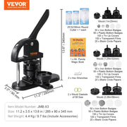 Button Maker Machine, 1/1.25/2.28 inch(25/32/58mm) 3-in-1 Pin Maker, Installation-Free Badge Punch Press Kit, V952-SL253258MM300D5JWV0