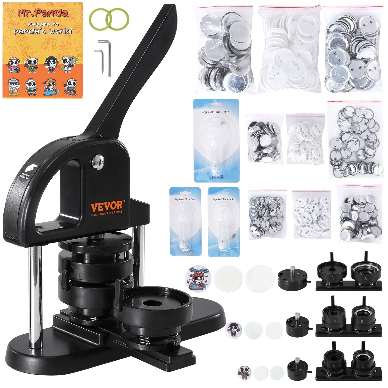 Button Maker Machine, 1/1.25/2.28 inch(25/32/58mm) 3-in-1 Pin Maker, Installation-Free Badge Punch Press Kit, V952-SL253258MM300D5JWV0