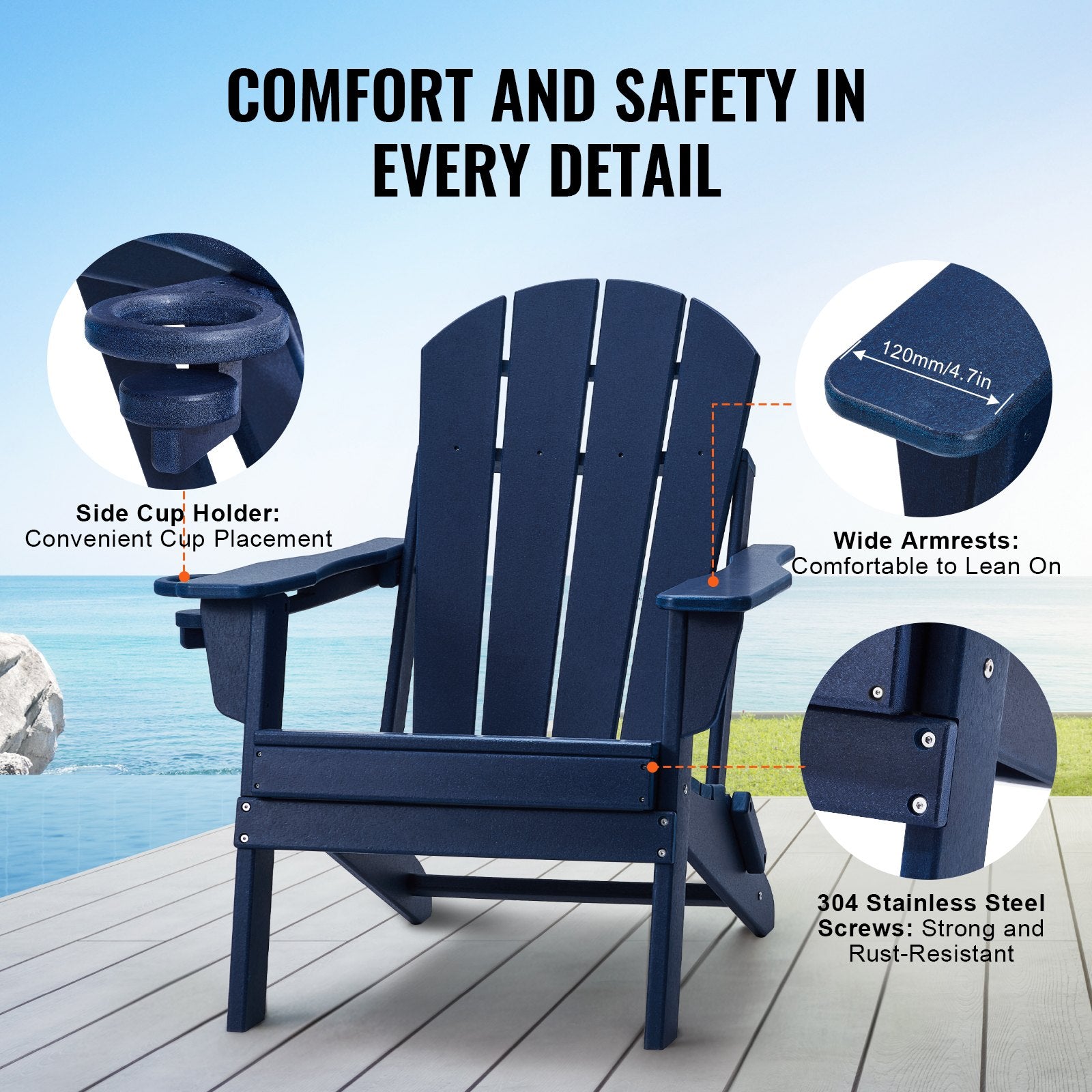 Adirondack Chair Plastic, Set of 2 All-Weather Portable Folding Fire Pit Chair, Outdoor Adirondack Patio V952-SLADLDKYLSKZ3IJ8KV0
