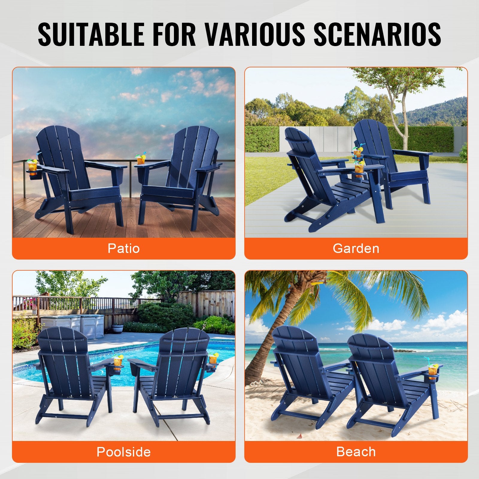 Adirondack Chair Plastic, Set of 2 All-Weather Portable Folding Fire Pit Chair, Outdoor Adirondack Patio V952-SLADLDKYLSKZ3IJ8KV0