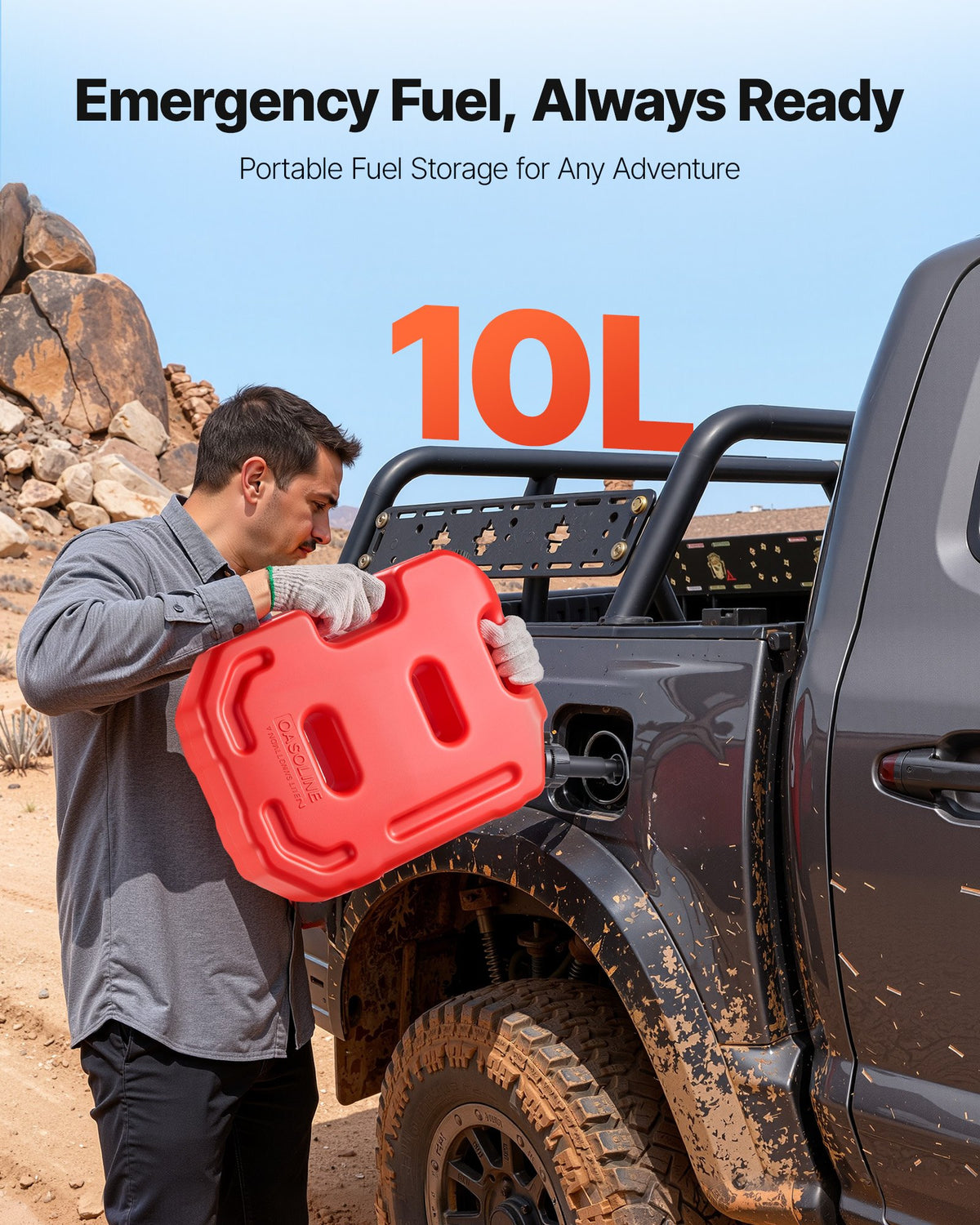 Fuel Container, 10 L, Gas Can with Spout and Lockable Bracket, 15 L/min Max Flow Rate, Secure & Leak-proof, V952-SLBXSYXCZK1JAO871001V0