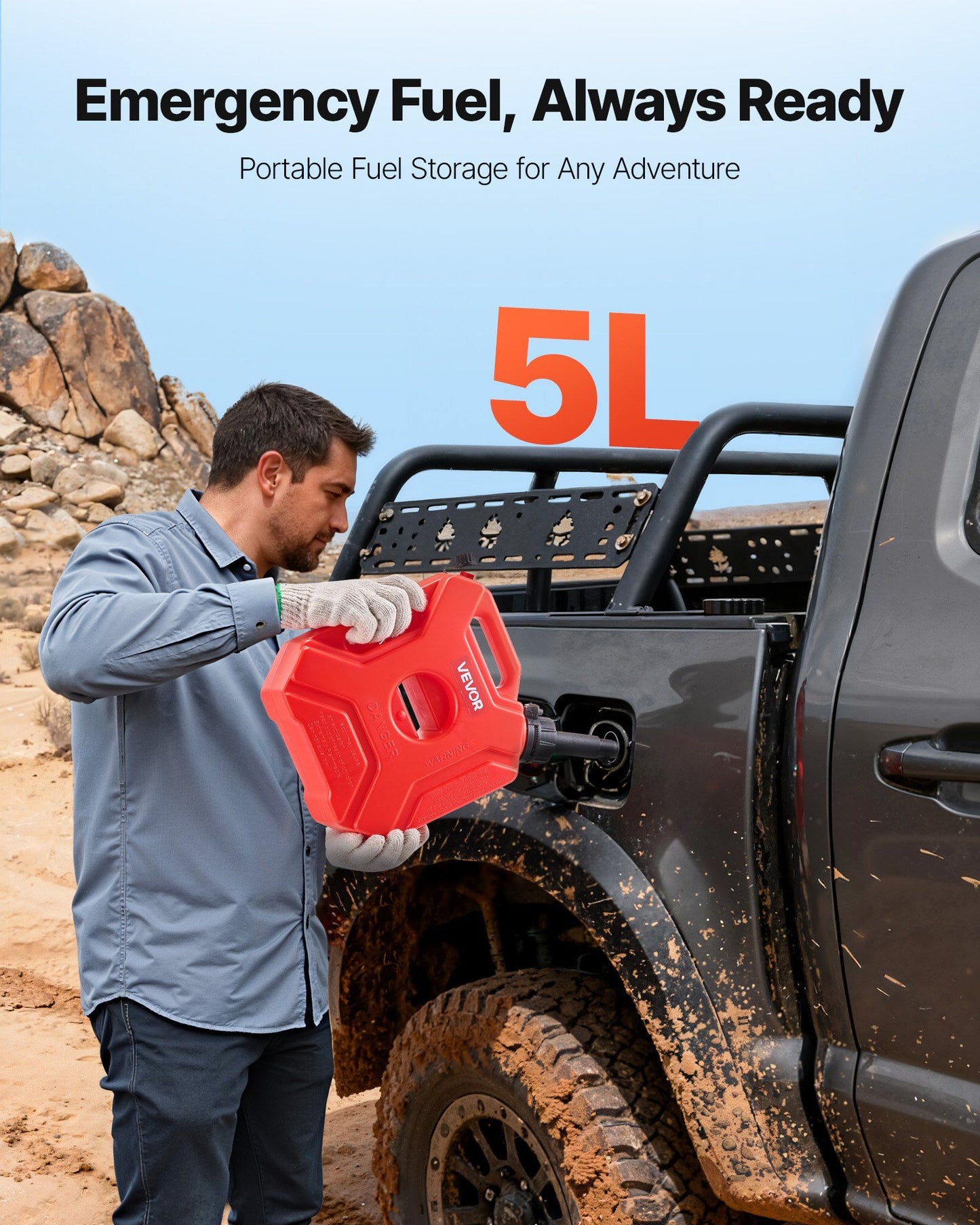 Fuel Container, 5 L, Gas Can with Spout and Lockable Bracket, 15 L/min Max Flow Rate, Secure & Leak-proof, V952-SLBXSYXCZK1JQWB8R001V0