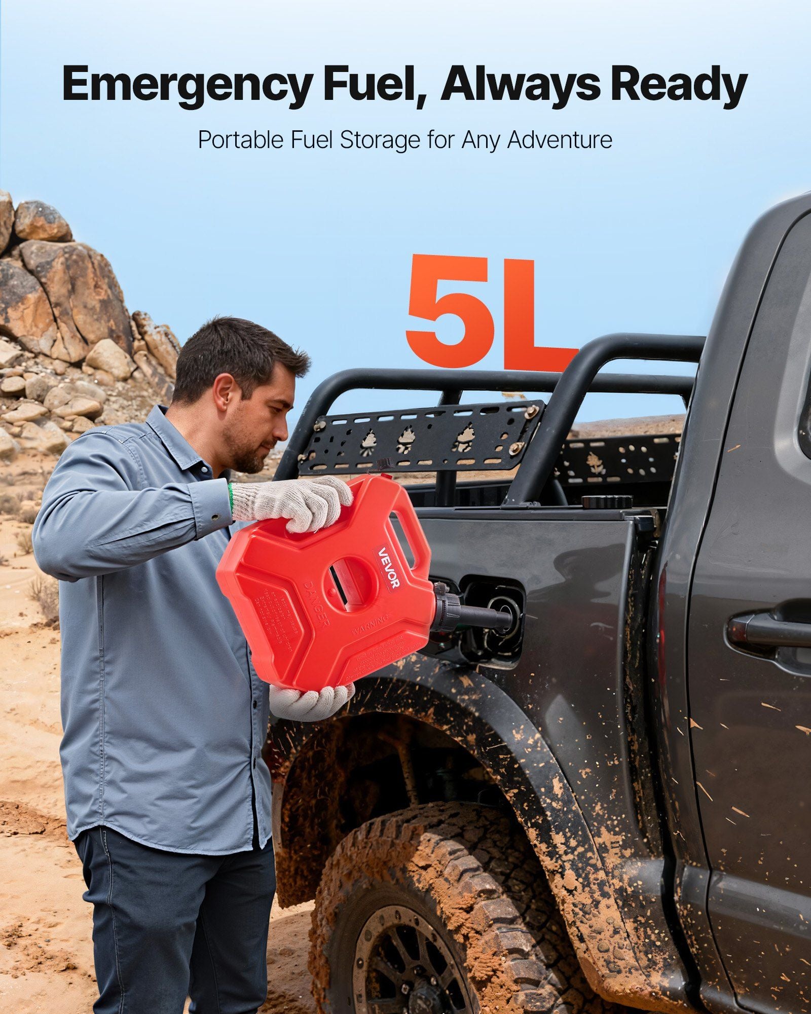Fuel Container, 5 L, Gas Can with Spout and Lockable Bracket, 15 L/min Max Flow Rate, Secure & Leak-proof, V952-SLBXSYXCZK1JQWB8R001V0