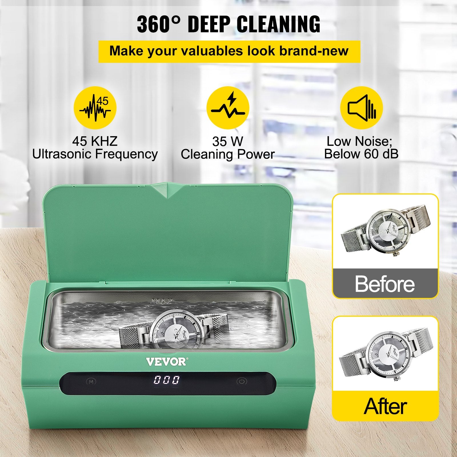 Ultrasonic Cleaner Ultrasound Cleaning Machine 500ML Green for Jewelry V952-SLCSBQXJMLSZF9EK7V3