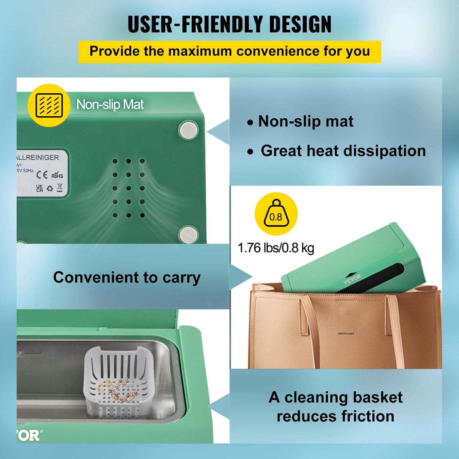 Ultrasonic Cleaner Ultrasound Cleaning Machine 500ML Green for Jewelry V952-SLCSBQXJMLSZF9EK7V3