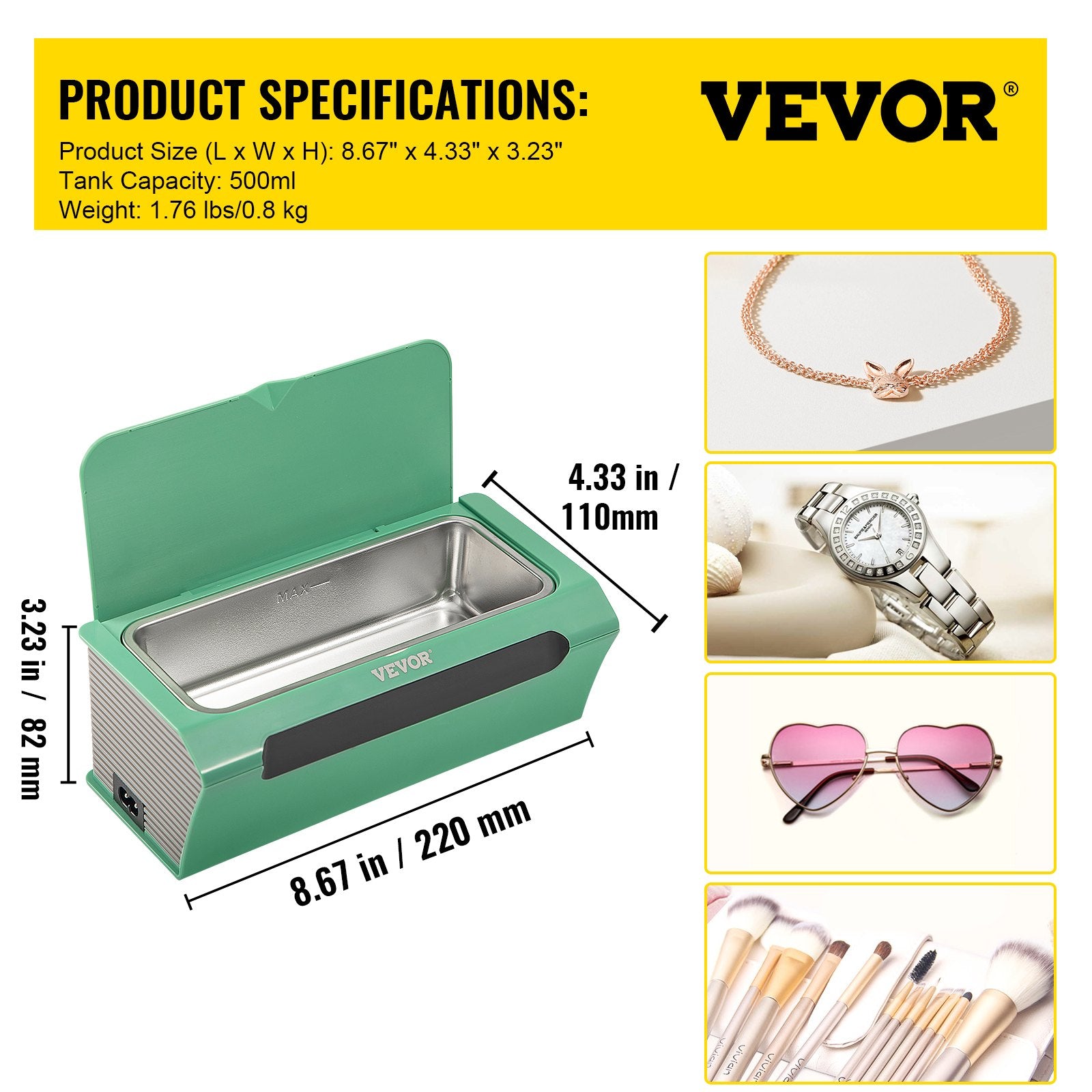 Ultrasonic Cleaner Ultrasound Cleaning Machine 500ML Green for Jewelry V952-SLCSBQXJMLSZF9EK7V3