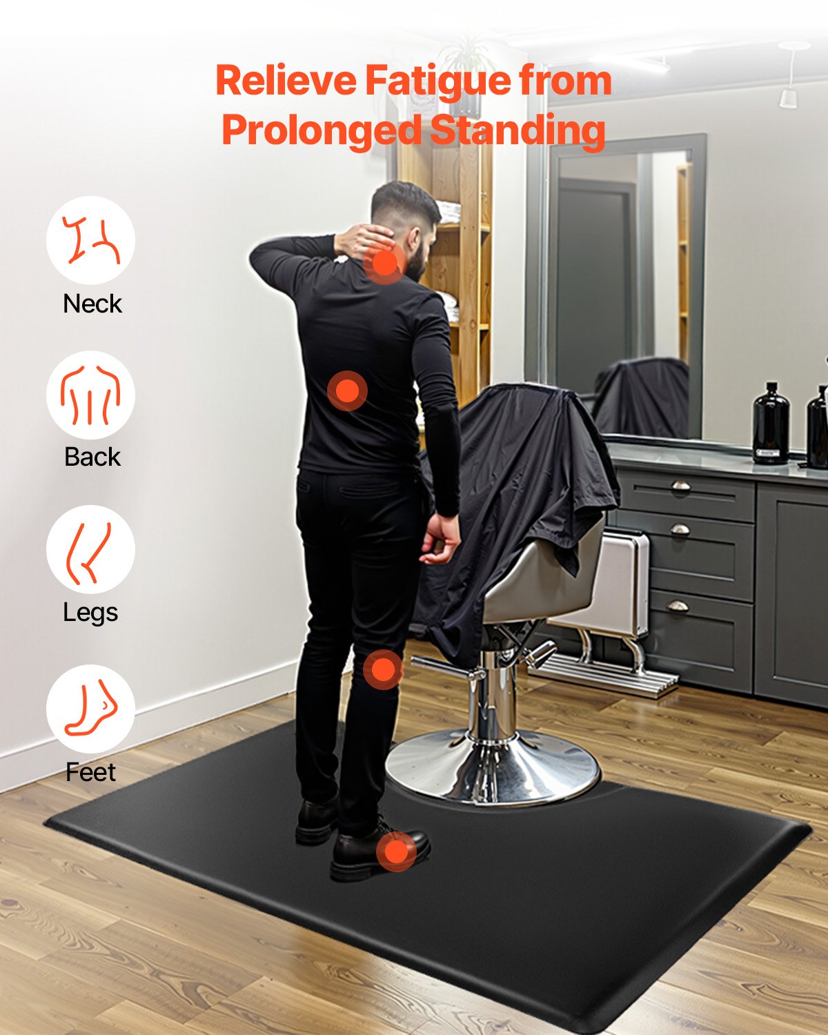 Salon Mat for Hair Stylist, 1525 x 915 mm Rectangle Salon Chair Mat Anti Fatigue, 23mm Thickened PVC + PU V952-SLDFXD78INCH0SOZ4V0
