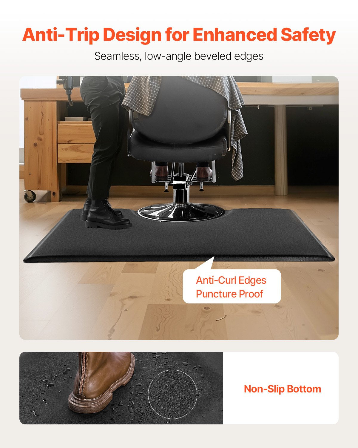 Salon Mat for Hair Stylist, 1525 x 915 mm Rectangle Salon Chair Mat Anti Fatigue, 23mm Thickened PVC + PU V952-SLDFXD78INCH0SOZ4V0