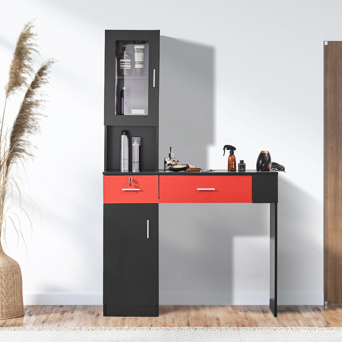 Salon Station, Wall Mount Barber Salon Station for Hair Stylist, Beauty Spa Furniture Set, 1 Storage Cabinet, V952-SLJSLJJTZS002VRD7V0