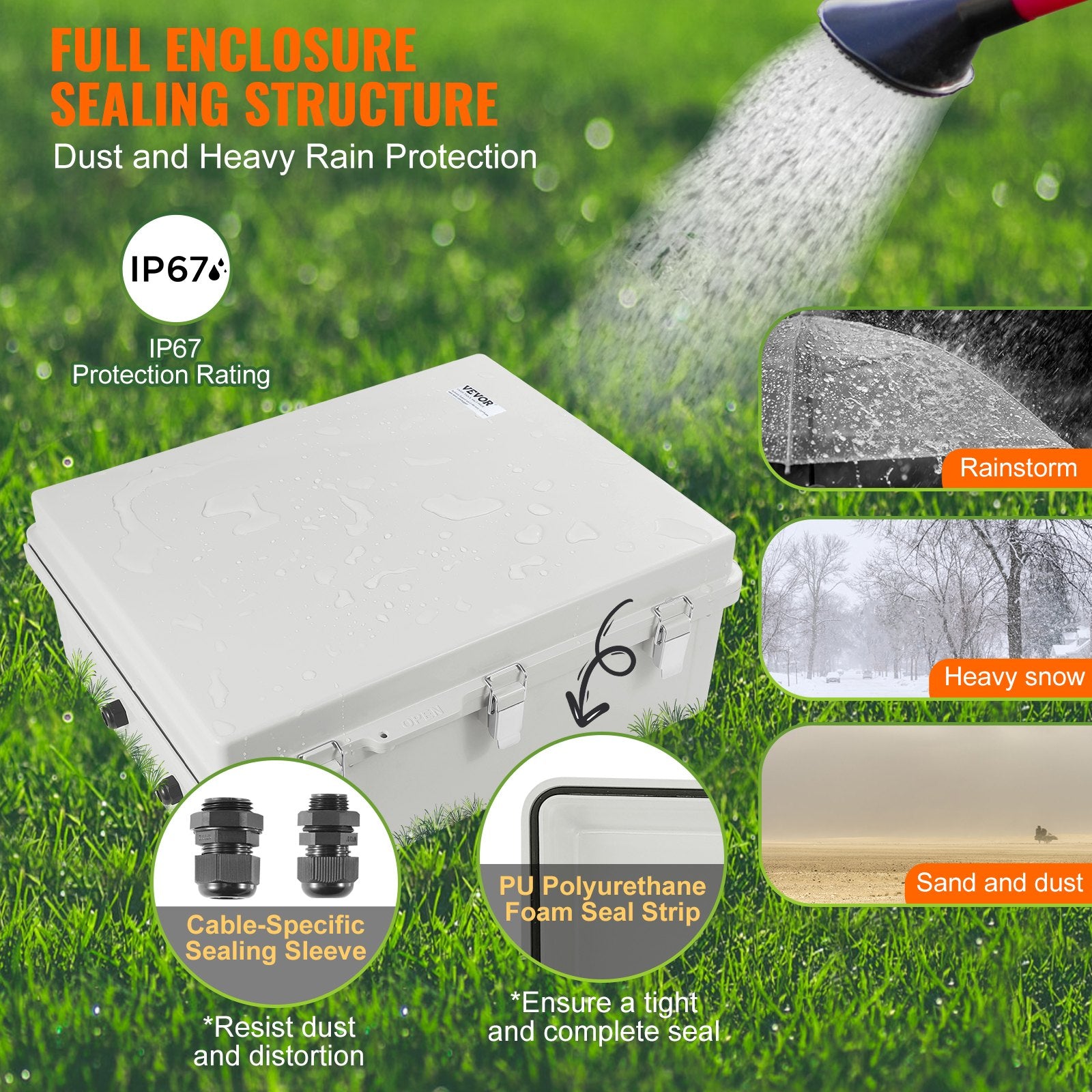 Outdoor Electrical Junction Box, 350 x 250 x 150 mm, ABS Plastic Electrical Enclosure Box with Hinged Cover V952-SLJXHABS14X138LEDV0
