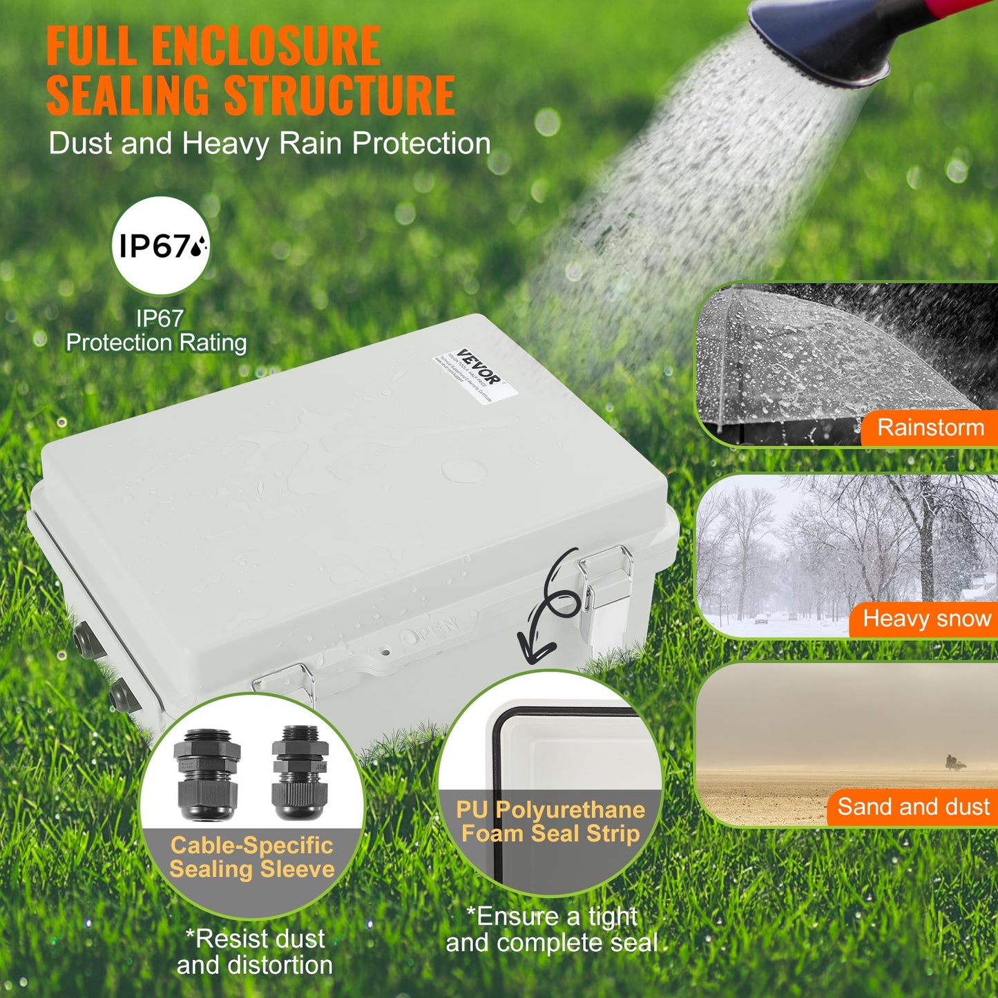Outdoor Electrical Junction Box, 430 x 330 x 180 mm, ABS Plastic Electrical Enclosure Box with Hinged Cover V952-SLJXHABS16X1GLKCVV0