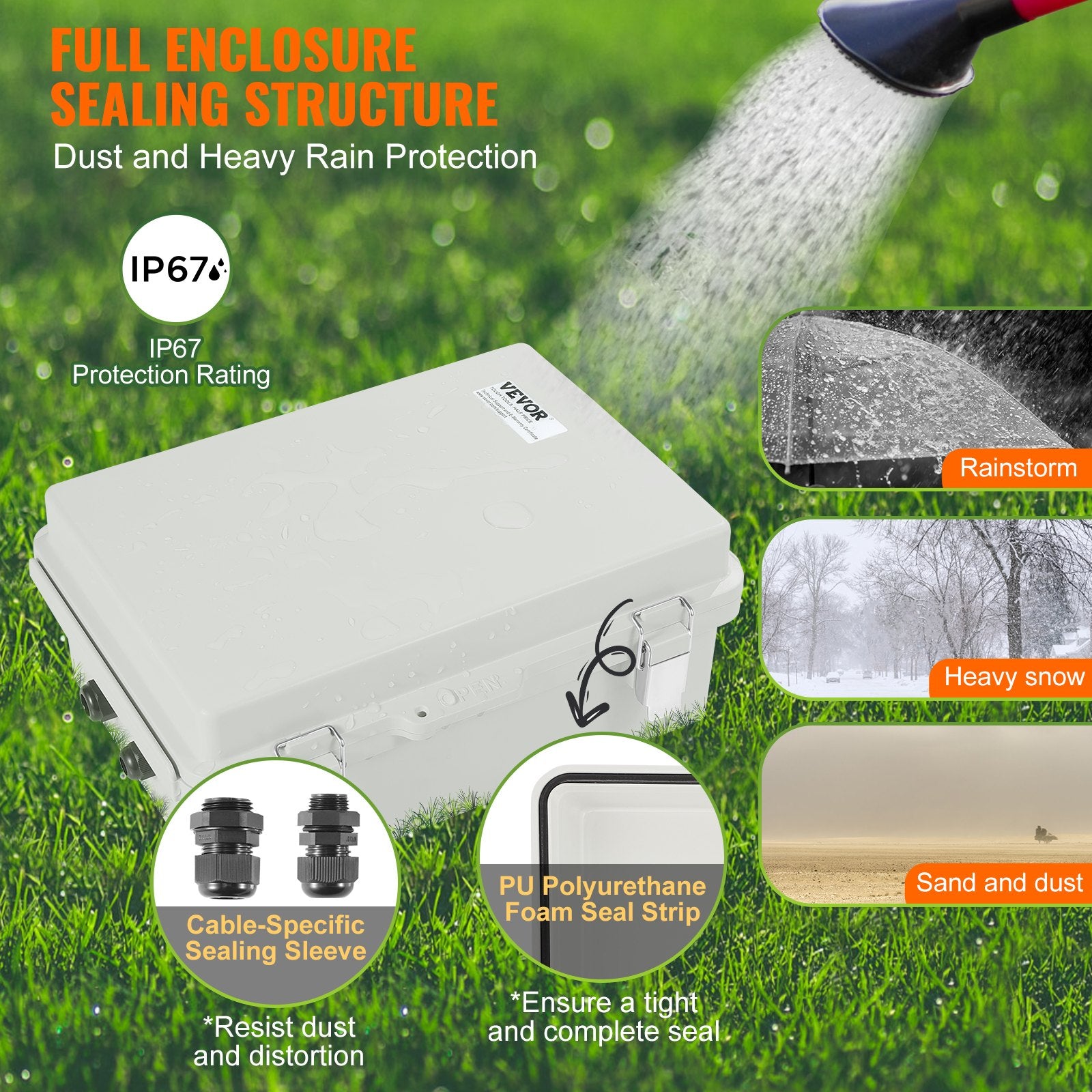 Outdoor Electrical Junction Box, 430 x 330 x 180 mm, ABS Plastic Electrical Enclosure Box with Hinged Cover V952-SLJXHABS16X1GLKCVV0