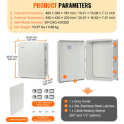 Outdoor Electrical Junction Box, 530 x 430 x 200 mm, ABS Plastic Electrical Enclosure Box with Hinged Cover V952-SLJXHABS20X11PW8VV0