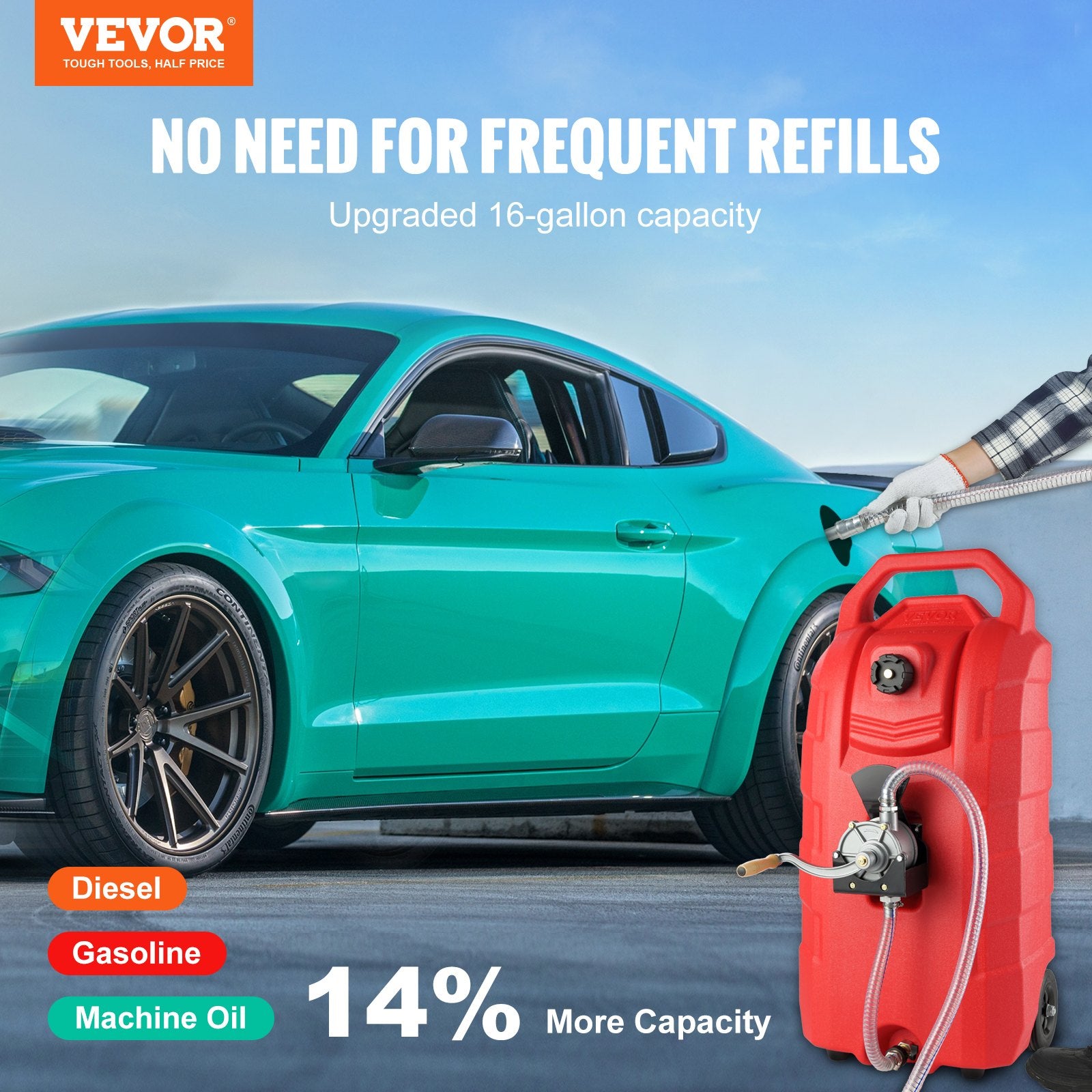 60.57L Fuel Caddy, 7.8 L/min, Portable Gas Storage Tank Container with Hand Pump Rubber Wheels, Fuel Transfer V952-SLJYCSL163MM1YYBQV0