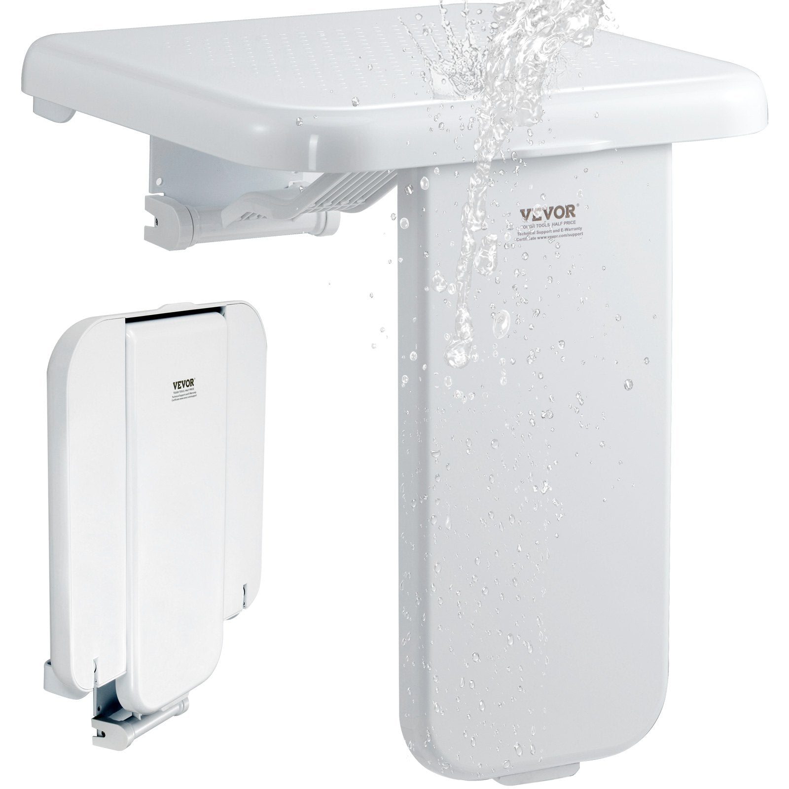 Folding ABS Shower Seat, 15.7'' x 16.7'' Unfolded, Wall Mounted Fold Up Shower Bench with 440 lbs Load V952-SLKABSZCTWKB4ALIHV0