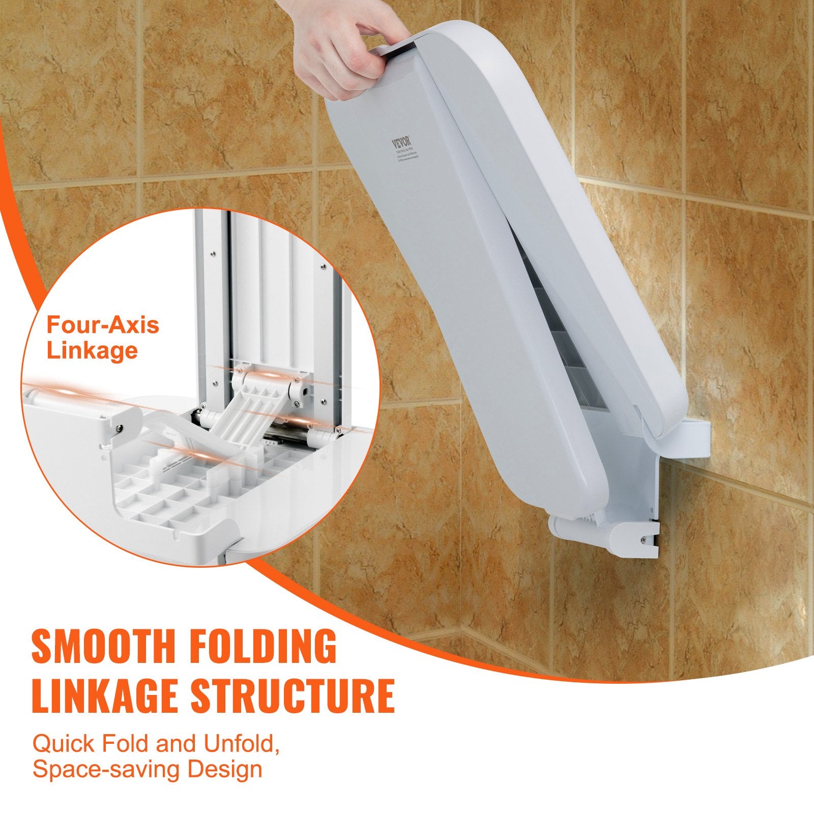 Folding ABS Shower Seat, 15.7'' x 16.7'' Unfolded, Wall Mounted Fold Up Shower Bench with 440 lbs Load V952-SLKABSZCTWKB4ALIHV0
