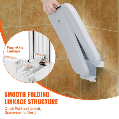 Folding ABS Shower Seat, 15.7'' x 16.7'' Unfolded, Wall Mounted Fold Up Shower Bench with 440 lbs Load V952-SLKABSZCTWKB4ALIHV0