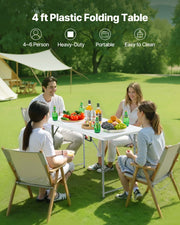 Folding Table, 4 Ft Heavy Duty Portable Fold-in-Half Utility Table, Indoor Outdoor Plastic Rectangle Table V952-SLKHWZDZ4YCBQ1OPT001V0