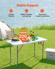 Folding Table, 4 Ft Heavy Duty Portable Fold-in-Half Utility Table, Indoor Outdoor Plastic Rectangle Table V952-SLKHWZDZ4YCBQ1OPT001V0